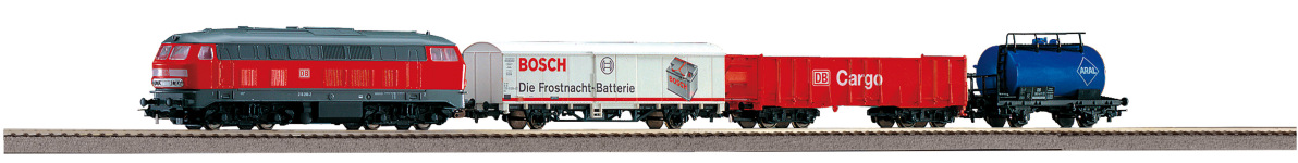 PIKO 57154 - H0 - Start-Set mit Bettung BR 218 DB Cargo mit 3 Güterwagen